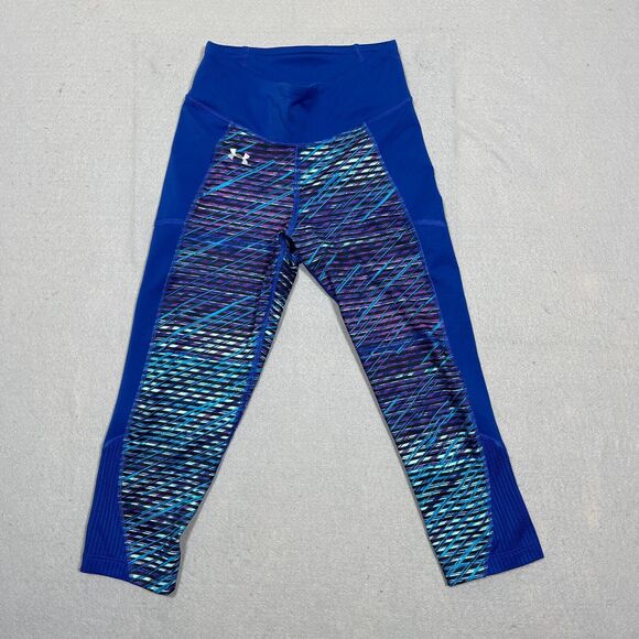 Under Armour Women's XS Capri Leggings Athletic Blue Patterned‎ Running Pants - Picture 1 of 11